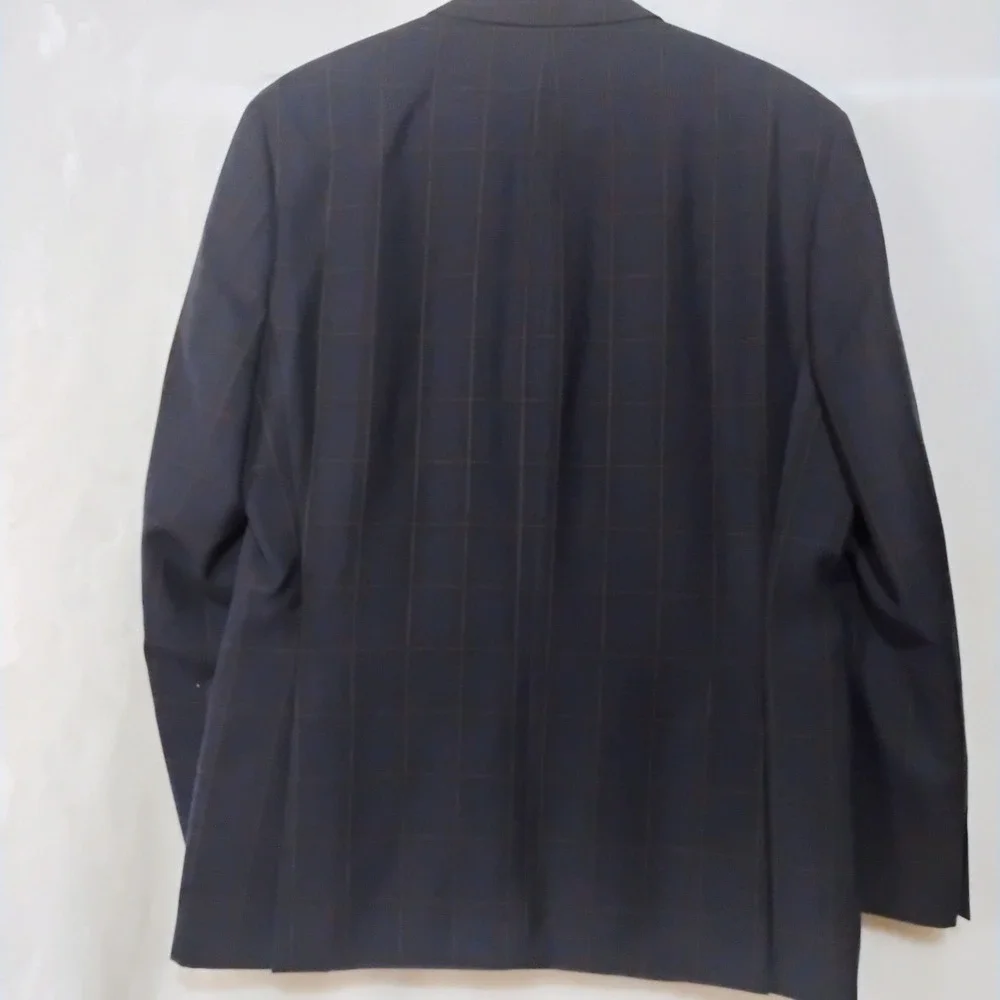 Michael Strahan Collection Mens 40R Navy Blue Windowpane Plaid Blazer Sport Coat
